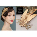 【A160303】【現貨】手工復古金色羽毛珍珠水鑽花朵髮飾頭飾中式
