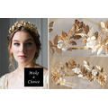 【A170405】【現貨】復古奢華白琺瑯小花金葉髮箍花環皇冠_1