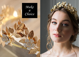 【A170405】【現貨】復古奢華白琺瑯小花金葉髮箍花環皇冠