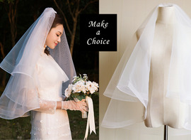 A170504【現貨】簡約短款雙層寬邊硬紗頭紗面紗帶髮梳【乳白色】