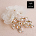 【A170810】【現貨】優雅香檳色紗花珍珠水鑽金色髮夾頭花邊夾_3