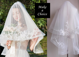 A170901【現貨】短款雙層車骨蕾絲澎澎髮梳頭紗【乳白色】