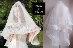 A170901【現貨】短款雙層車骨蕾絲澎澎髮梳頭紗【乳白色】