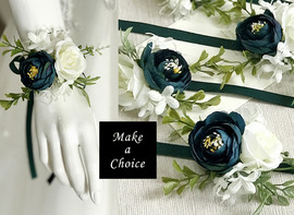 【A170808】【現貨】森林系手工水墨綠唯美花朵緞帶手腕花手環