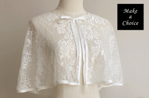 A171001-A【現貨】優雅白色綁帶式蕾絲婚紗禮服披肩/蕾絲衣