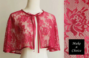 A171001-B【現貨】優雅酒紅綁帶式蕾絲婚紗禮服披肩/蕾絲衣