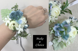 【A171101】【現貨】森林系手工暈染藍色＆白色花朵緞帶手腕花