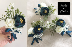 【A171106】【現貨】森林系手工水墨綠色唯美花朵緞帶胸花