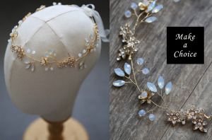 A180603【現貨】手工金色蛋白水鑽水晶髮帶軟髮箍花環