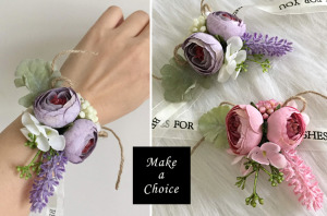 【A181108】【現貨】森系仿花薰衣草綁帶手腕花【粉紅色、紫色】