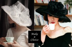 【A190304】【現貨】復古寫真造型寬簷歐根紗禮帽【白色、黑色】。新娘飾品