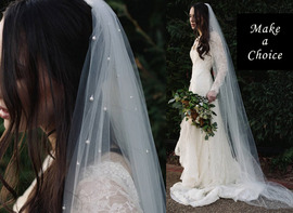 A190404【現貨】超美白色珍珠鑲釘附髮梳軟頭紗3米、1.5米。新娘飾品