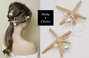 A190405【現貨】唯美金色海星星星珍珠髮夾邊夾。旅拍兒童