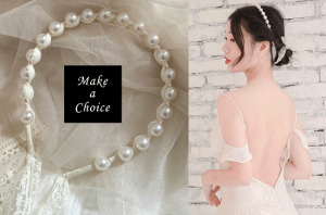 A190501【現貨】復古優雅法式大珍珠髮箍蕾絲髮帶【米白色】