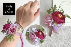 【A190510】【現貨】森林手工唯美花朵緞帶手腕花胸花【紫紅色】