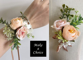 【A190511】【現貨】森林手工唯美花朵緞帶手腕花胸花【香檳色】