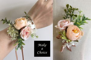 【A190511】【現貨】森林手工唯美花朵緞帶手腕花胸花【香檳色】