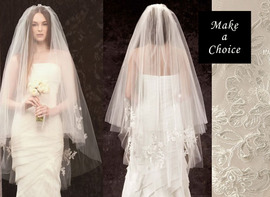 A160201【現貨】法國車骨蕾絲雙層網紗中長款面紗頭紗合金髮梳【乳白色】