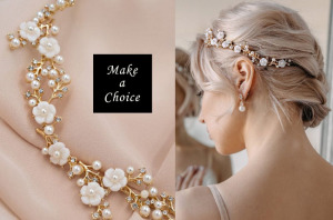 A190901【現貨】手工金色閃鑽貝殼花珍珠花環髮帶軟髮箍