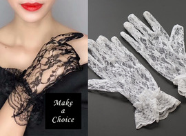A191105【現貨】法式復古優雅薄款蕾絲花邊短款手套【黑色、白色】