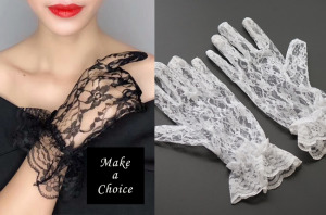 A191105【現貨】法式復古優雅薄款蕾絲花邊短款手套【黑色、白色】