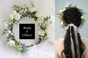 【A191201】【現貨】森林系白色茶花仿花花環花圈髮帶