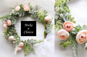【A191201-A】【現貨】森林系香檳粉色茶花仿花花環花圈髮帶