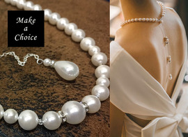 A170510【現貨】簡約優雅珍珠水鑽露背後背鍊【銀色】。新娘飾品