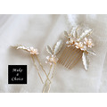 A200501【現貨】手工精緻白色小花+金色枝葉髮梳*1+髮簪*2套組髮飾_2