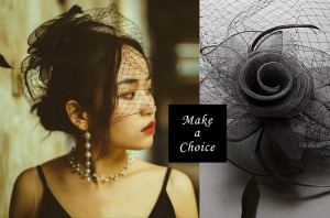 【A160707-A】【現貨】復古網紗花朵羽毛髮夾小禮帽/面紗【黑色】