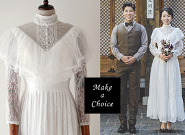 C200301【S-XL】【現貨】復古宮庭立領蕾絲長袖輕婚紗輕禮服