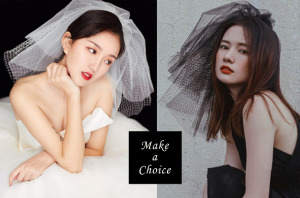 【A180807】【現貨】 短款雙層大網格附髮梳澎澎頭紗【白色、黑色】