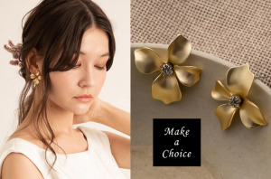 A201001【現貨】歐美啞光金色優雅仿花925銀針耳針耳環。新娘派對造型