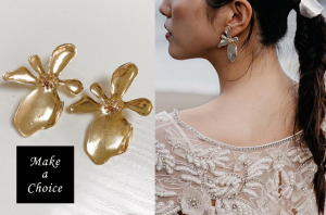 A201002【現貨】歐美亮金色誇張款存在感花朵925銀針耳針耳環。新娘派對造型