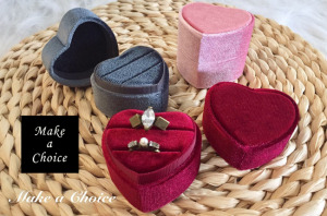 H201204【現貨】復古愛心型絲絨雙戒盒對戒盒首飾盒婚戒盒﻿﻿求婚【粉色、酒紅、灰藍色】