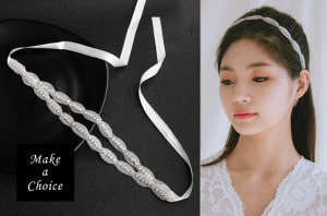【A170908】【現貨】歐美小奢華銀色水鑽水晶【單條、雙條】髮帶髮飾