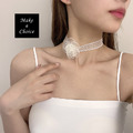 A210702【現貨】米白色網紗山茶花蕾絲緞帶頸鍊短項鍊Choker鎖骨鍊手腕花_4