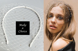 A220201【現貨】閃耀銀色水鑽網格網紗遮面造型髮箍頭飾【黑色、白色】