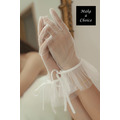 A220803【現貨】法式復古甜美蝴蝶結綁帶薄款網紗花邊微彈性短手套。結婚新娘飾品派對【白色】_6
