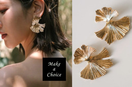 A220901【現貨】歐美誇張款金色復古亮面銀杏葉925銀針耳針耳環。新娘飾品造型派對宴會