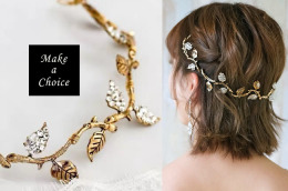 A220903【現貨】手工做舊復古金色枝葉水鑽軟式髮帶髮條髮飾。 新娘飾品自助婚紗伴娘【金色】