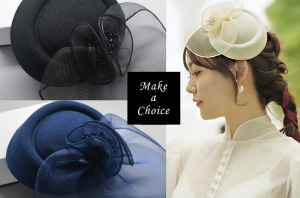 【A190502】【現貨】復古簡約網紗花朵小禮帽【米白、黑、藍】