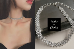 A220907【現貨】小奢華窄版銀色閃耀水鑽頸帶短項鍊Choker鎖骨鍊。派對新娘飾品尾牙