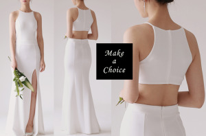 C230202【S-XL】【預購】白色修身削肩式掛脖開叉魚尾長款輕婚紗輕禮服。新娘結婚晚會派對