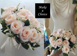 H230502【現貨】復古淡粉玫瑰絹布仿花蝴蝶結綁帶小束手捧花新娘捧