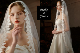 A230802【現貨】法式復古白色蕾絲花邊單層中長款軟紗頭紗髮梳式。新娘飾品寫真造型攝影拍照