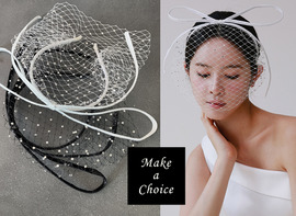 A231001【現貨】亮蔥緞帶大蝴蝶結菱格網紗滿鑽遮面面紗造型髮箍頭飾【黑色、白色】。新娘飾品寫真派對晚會活動