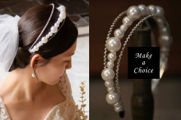 A231007【現貨】甜美優雅雙層水鑽大珍珠髮箍頭飾。新娘飾品寫真派對晚會生日尾牙活動