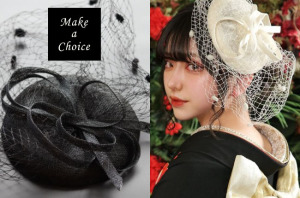 A190203【現貨】復古亞麻料絨球網紗面紗小禮帽【米白色、黑色】