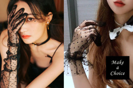 A220401【現貨】法式復古黑色性感波點水玉點點長款無彈性造型手套【短款、長款】。派對寫真禮服